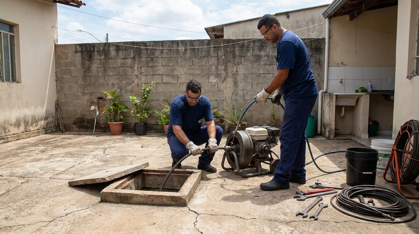 Desentupimento de esgoto residencial em Olinda‑PE