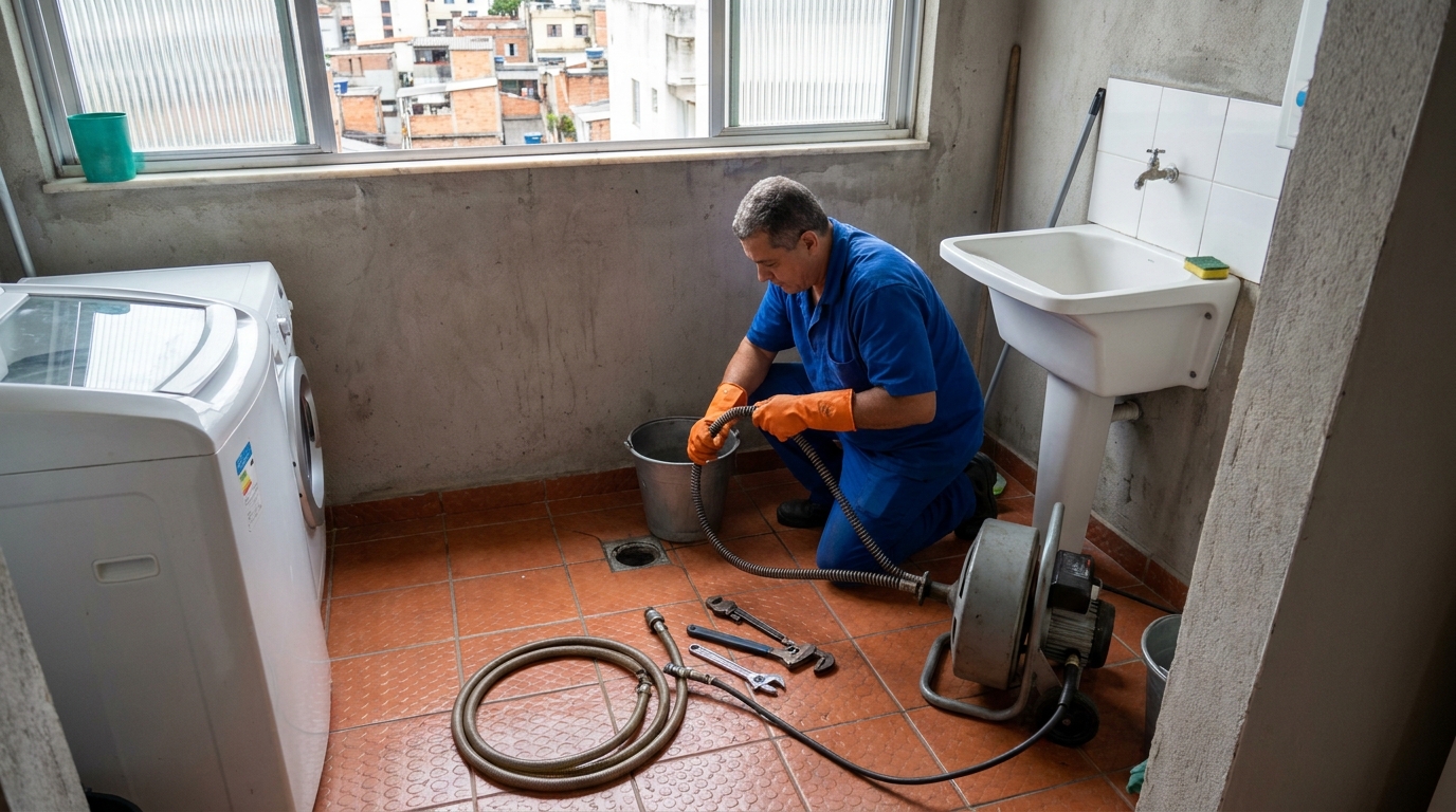 Desentupimento de ralo com equipamento em Olinda‑PE